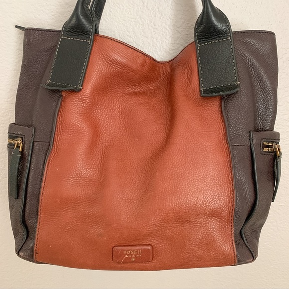 Fossil Brown and Black Soft Leather Satchel Handbag Purse Top Handle 3 Colorway - Picture 3 of 14